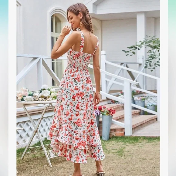 Grace Karin red floral boho maxi flowy sundress size M dress - Picture 7 of 14